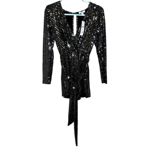 TOPSHOP black with metallic sequins body suit with shorts women's size 2, NEW - Picture 1 of 4